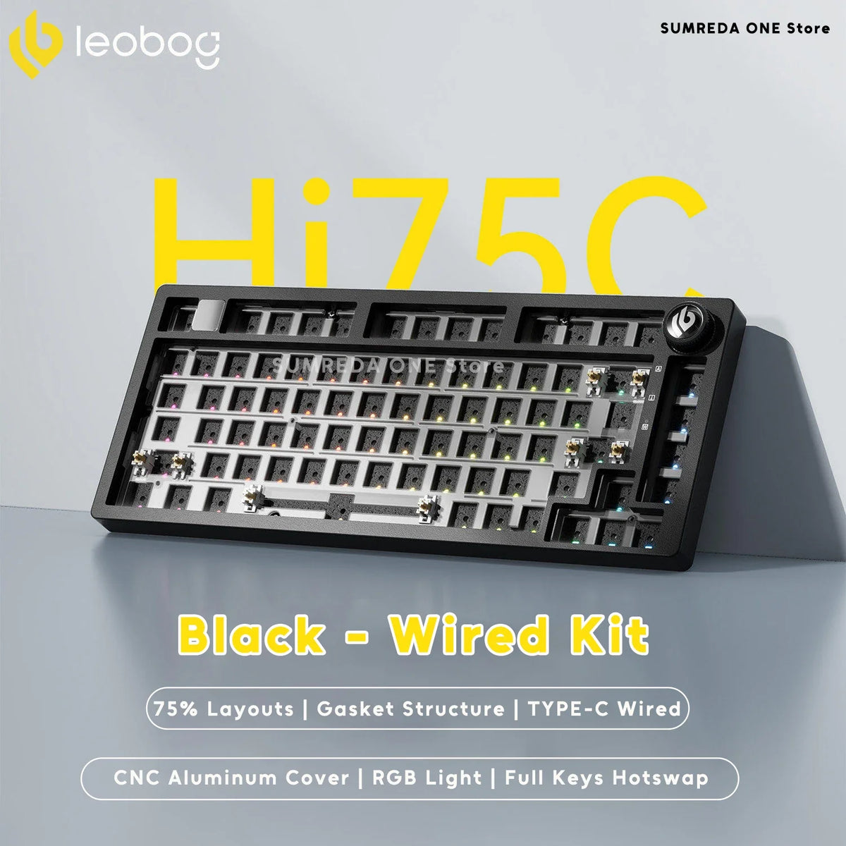 Leobog Hi75C mechanical keyboard kit, black aluminum, 75% gasket layout, Type-C wired RGB on Tampa Home & Garden Store