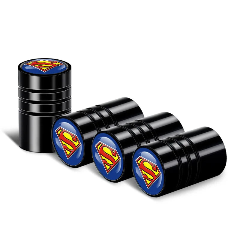 4pcs aluminium valve stem caps with blue Superman logo on black caps by BikerZoneZ on Tampa Home & Garden Store