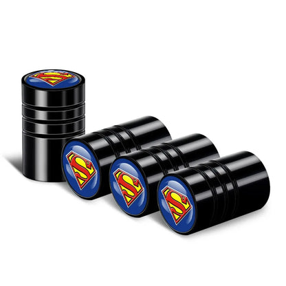 4pcs aluminium valve stem caps with blue Superman logo on black caps by BikerZoneZ on Tampa Home & Garden Store