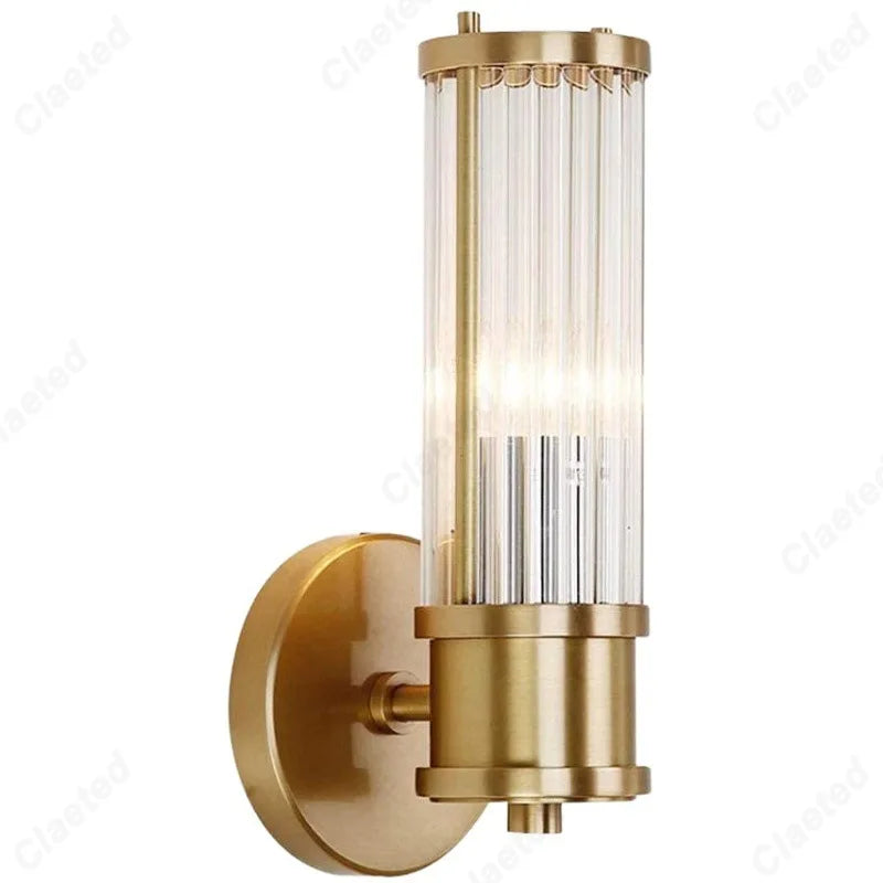 Modern LED crystal wall lamp by Perfecsy with brass finish and glass tubes, wall mount on Tampa Home & Garden Store