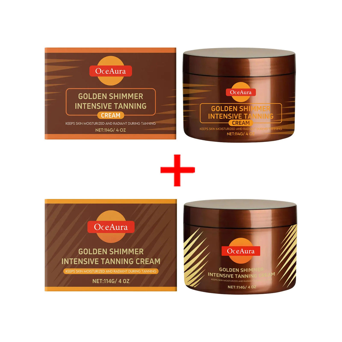 OceAura Golden Shimmer Intensive Tanning Cream jar and box with brown-gold packaging on Tampa Home & Garden Store