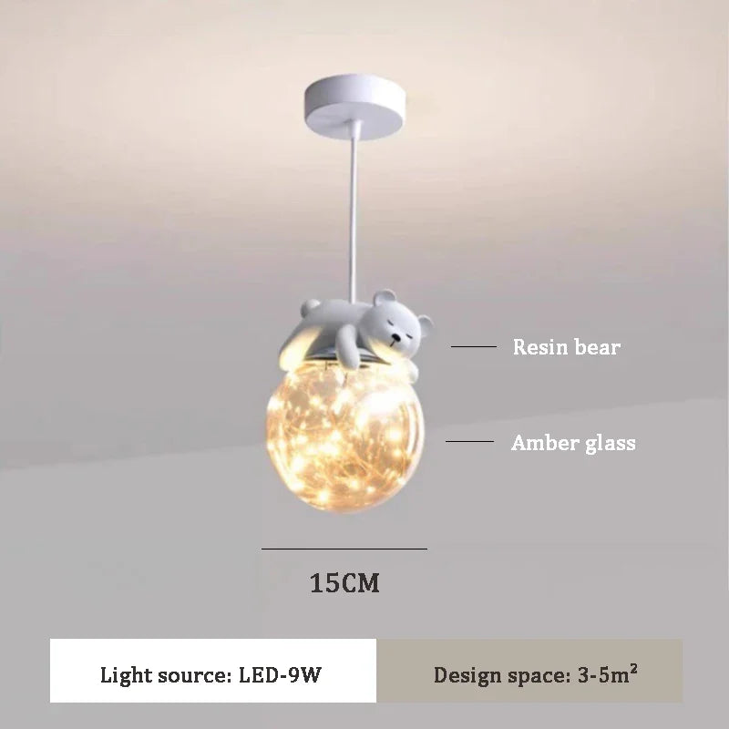 DecorBites Kids Room LED Chandeliers White Bear Bunny Pendant Light with amber glass bulb on Tampa Home & Garden Store