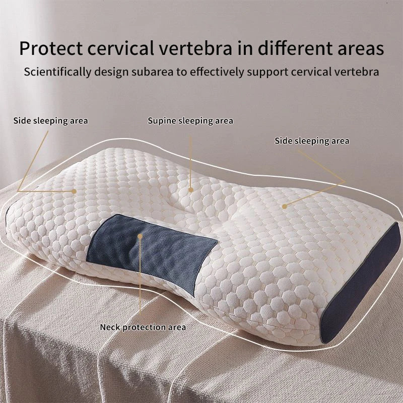 Cervical neck pillow memory foam with honeycomb cover and navy side panels on Tampa Home & Garden Store