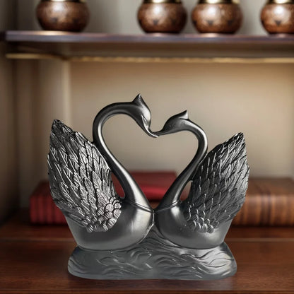 Perfecsy heart-to-heart swan statue decor, 1 piece, dark metal finish with detailed wings on Tampa Home & Garden Store