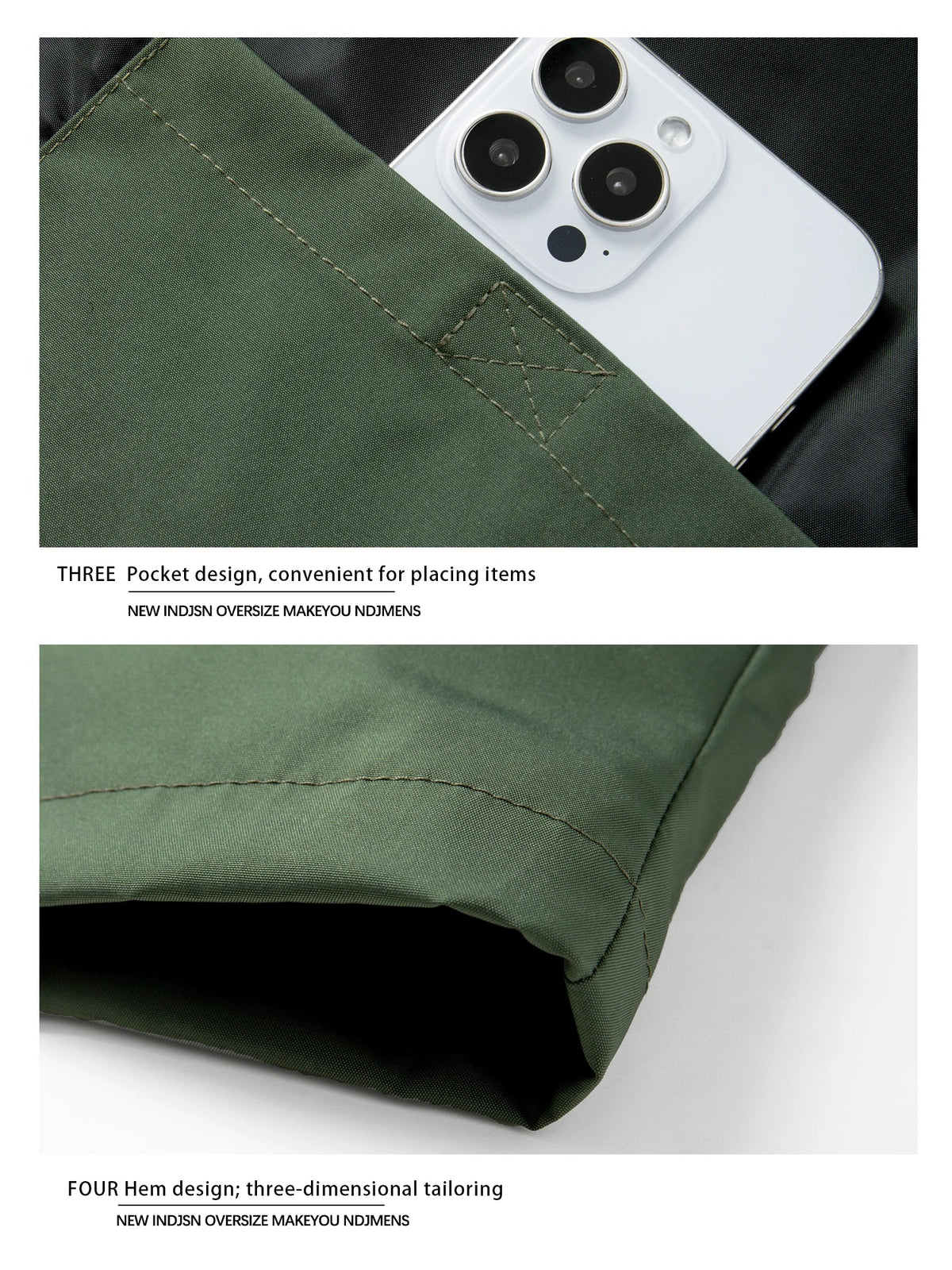 Men windproof hooded jacket in olive green with three-pocket design including phone pocket on Tampa Home & Garden Store