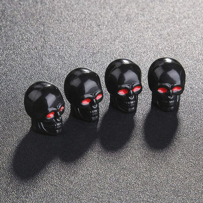 ABS Skull Valve Stem Caps 4-pack, black skulls with red eyes by BikerZoneZ on Tampa Home & Garden Store