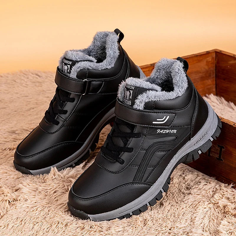 Winter boots for men, black waterproof with gray plush lining, rugged outsole pair, UpTrend Deals on Tampa Home & Garden Store