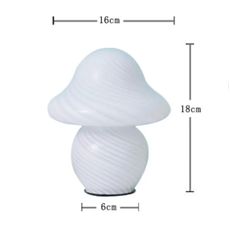 Mushroom LED table lamp Perfecsy white striped glass, vintage bedside light, 18cm tall on Tampa Home & Garden Store