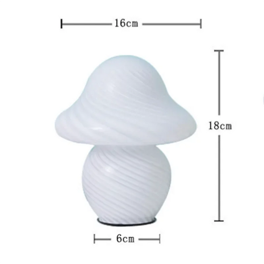 Mushroom LED table lamp Perfecsy white striped glass, vintage bedside light, 18cm tall on Tampa Home & Garden Store