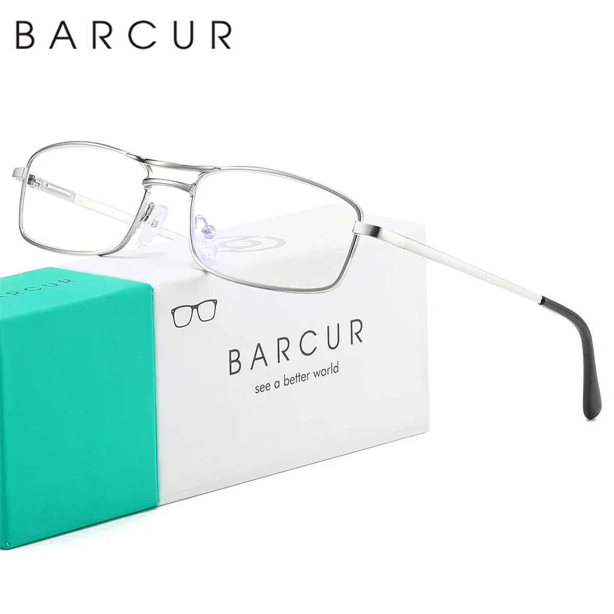 BARCUR eyeglasses metal rectangular frame ultra-light alloy with clear lenses and white temples on Tampa Home & Garden Store