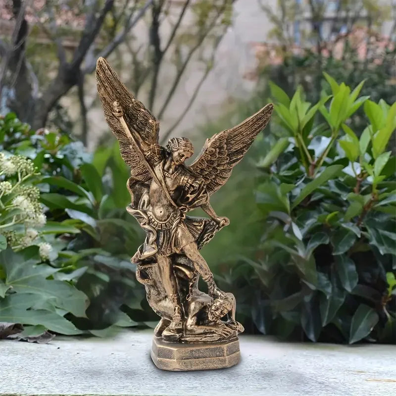Saint Michael archangel statue resin figure with bronze finish, wings spread Perfecsy decor on Tampa Home & Garden Store
