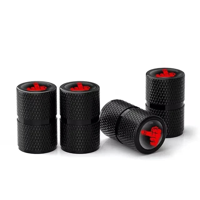 Aluminium valve stem caps 4 pcs, knurled black with red BikerZoneZ logo, tire accessories on Tampa Home & Garden Store