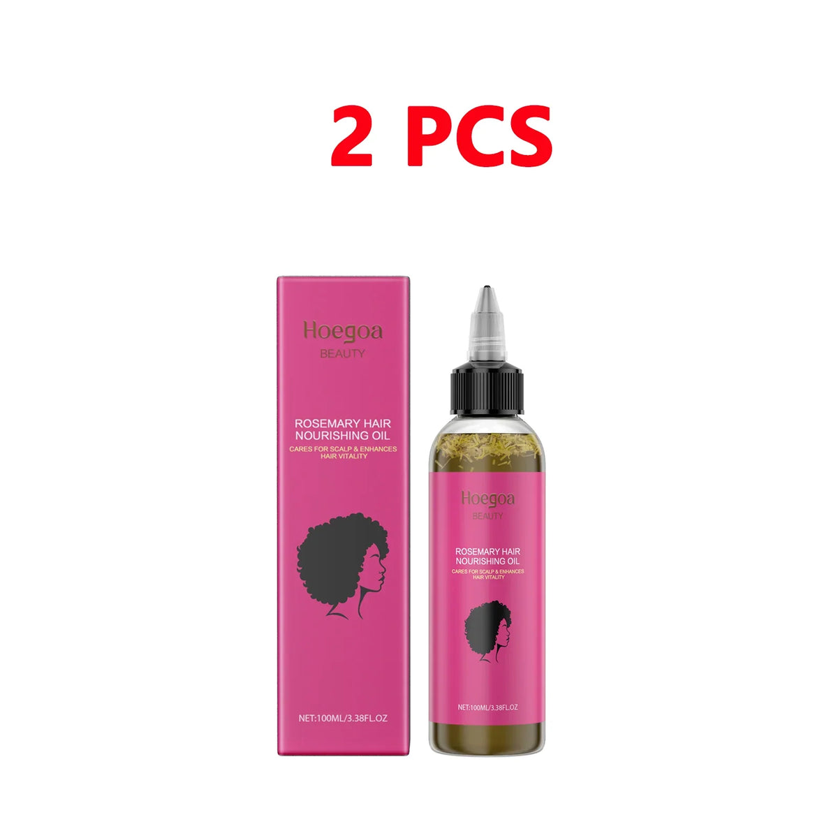 Pink Hoegoa Beauty rosemary hair nourishing oil set with pink bottle and box, 2 pcs packaging on Tampa Home & Garden Store