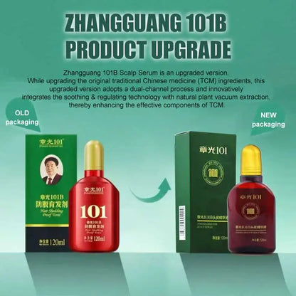 Hair Tonic Zhangguang 101B Scalp Serum 120ml packaging and green box red bottle gold cap Silcy Skin on Tampa Home & Garden Store