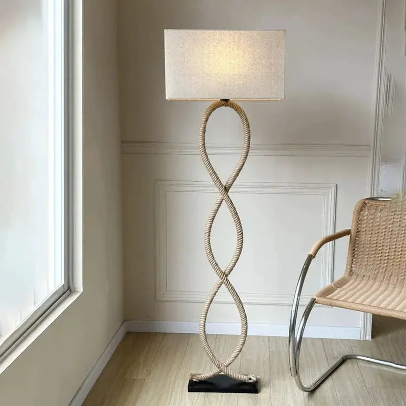 Hemp Rope Shade LED Floor Lamp Nordic Wabi Sabi