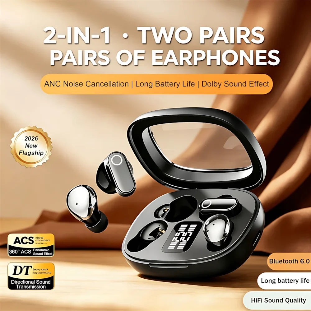 FLIPSTYLEZLLC 2-in-1 true wireless earphones in black with two pairs in charging case on Tampa Home & Garden Store