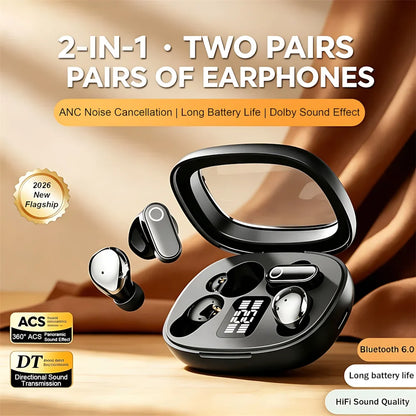FLIPSTYLEZLLC 2-in-1 true wireless earphones in black with two pairs in charging case on Tampa Home & Garden Store