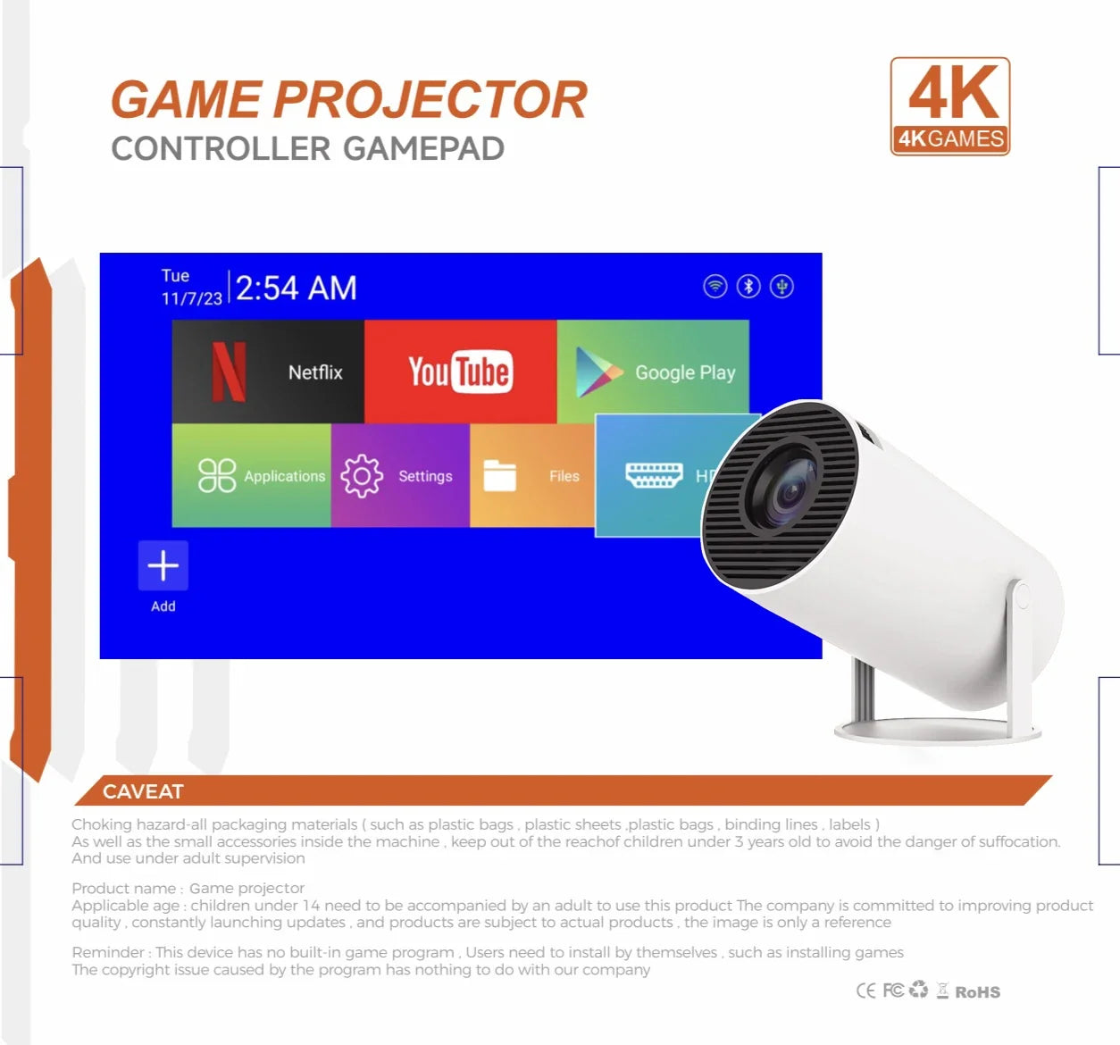 FLIPSTYLEZLLC 3D Game Projector 2-in-1 F300 mini projector with controller, Android TV UI on Tampa Home & Garden Store