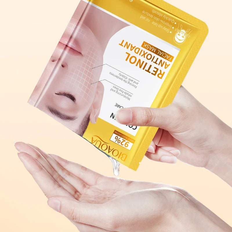 BIOAQUA Retinol Collagen masks, 15pcs, yellow pouch, firming moisturizing on Tampa Store on Tampa Home & Garden Store