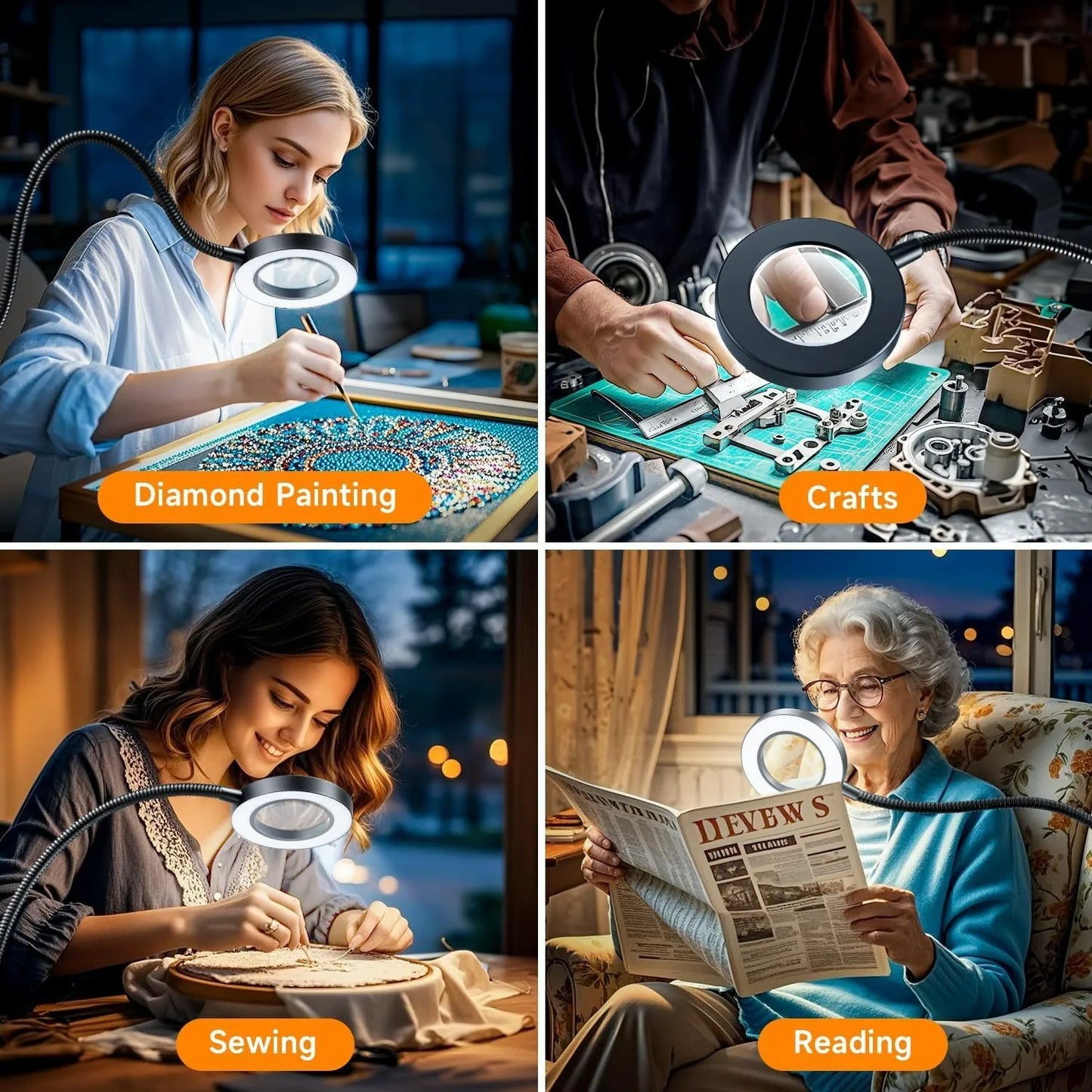 Perfecsy 10X LED magnifying lamp with clamp, black gooseneck for crafts and reading on Tampa Home & Garden Store