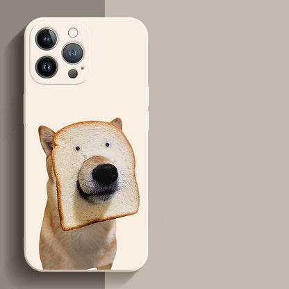 Stevvex cute puppy silicone phone case with bread slice dog print in beige for iPhone on Tampa Home & Garden Store