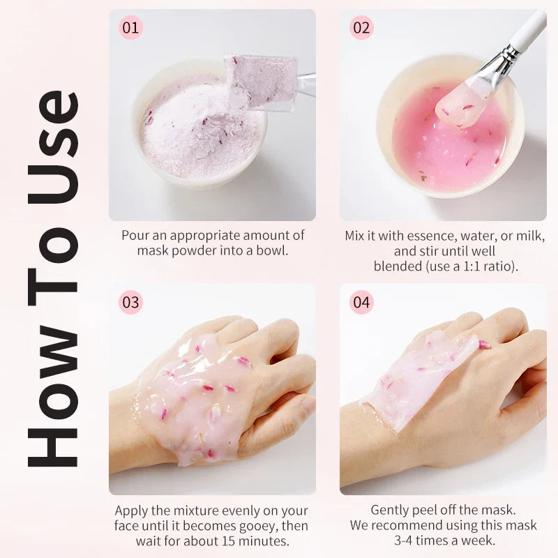 Silcy Skin Rose jelly mask powder with hyaluronic acid and collagen, 4-step usage guide on Tampa Home & Garden Store