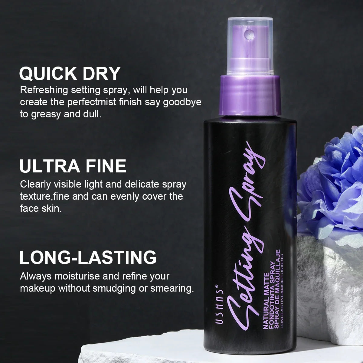USHAS Waterproof makeup setting spray bottle with purple pump cap by Silcy Skin on Tampa Home & Garden Store
