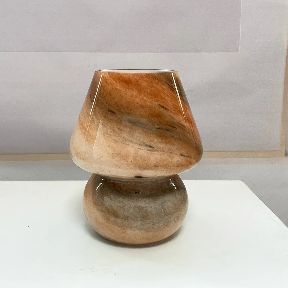 Perfecsy handmade glass mushroom table lamp with earthy brown beige gradient bedside decor on Tampa Home & Garden Store
