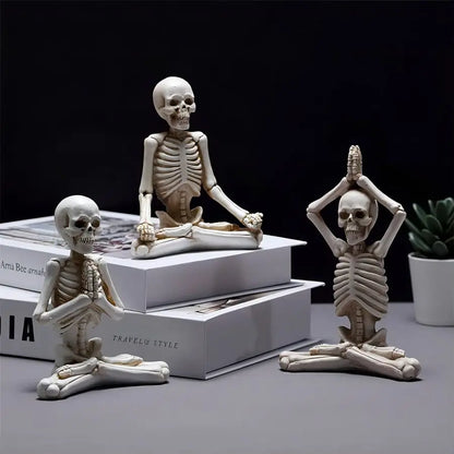 Perfecsy resin meditation and yoga skeleton statue set, three ivory gothic decor figurines on Tampa Home & Garden Store