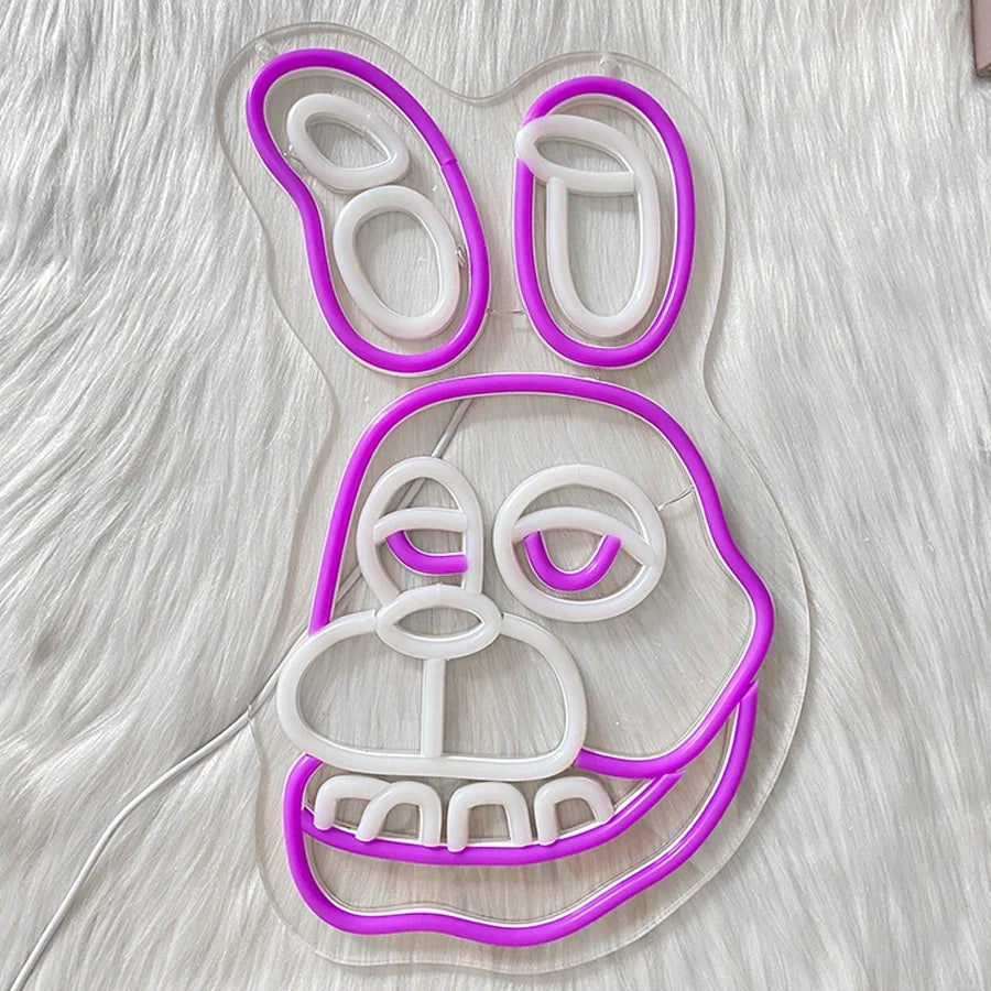 Bonnie the Rabbit neon sign by Perfecsy, pink-purple neon outline with white inner lines, USB powered decor on Tampa Home & Garden Store