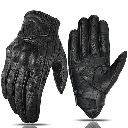 Motorcycle Retro Leather Gloves black perforated leather, BikerZoneZ brand, pair on Tampa Home & Garden Store