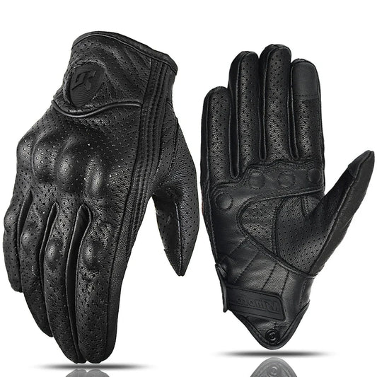 Motorcycle Retro Leather Gloves black perforated leather, BikerZoneZ brand, pair on Tampa Home & Garden Store