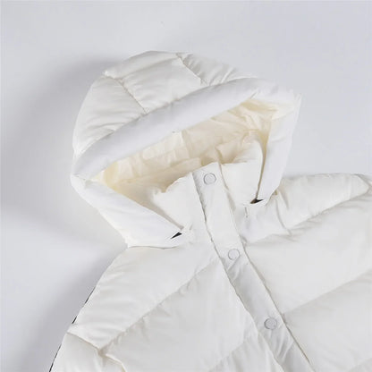 White hooded women's puffer jacket by UpTrend Deals, thick padded coat with snap placket on Tampa Home & Garden Store