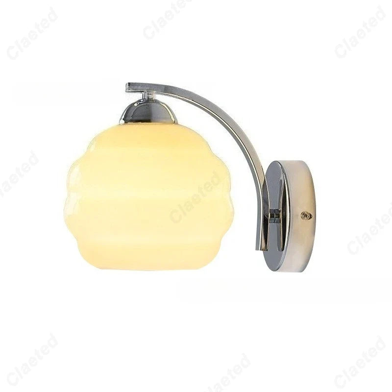 European LED retro glass wall lamp by Perfecsy, chrome arc mount with frosted glass shade, E27 on Tampa Home & Garden Store