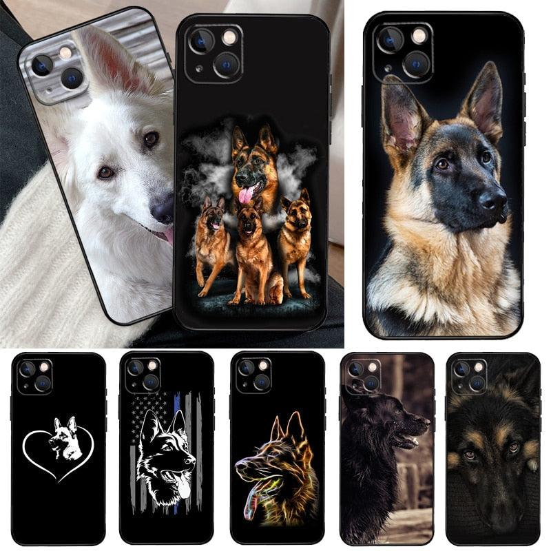 Stevvex Cartoon German Shepherd iPhone case collection in black with dog portrait designs on Tampa Home & Garden Store