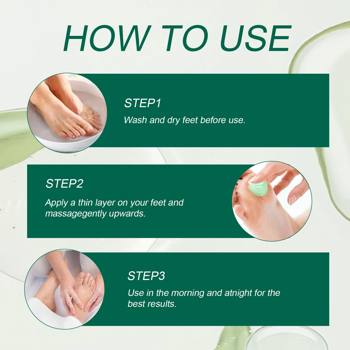 YURHERSU Foot Care infographic by Silcy Skin detailing STEP1–STEP3 for dry, cracked heels on Tampa Home & Garden Store