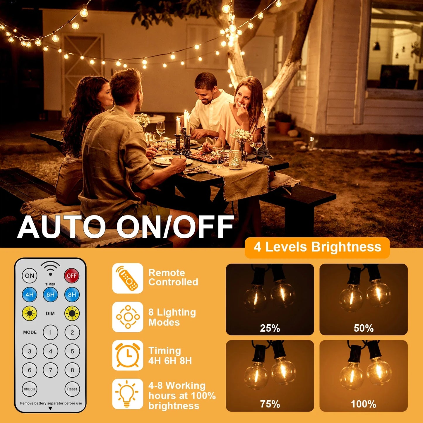 LED G40 Solar String Lights Outdoor Waterproof Shatterproof Hanging Lights
