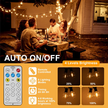LED G40 Solar String Lights Outdoor Waterproof Shatterproof Hanging Lights