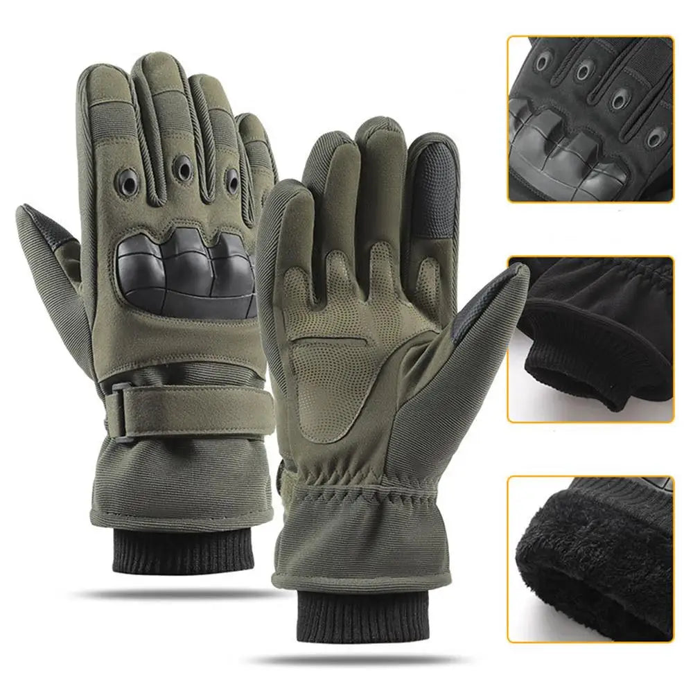 Winter windproof military motorcycle gloves olive green with knuckle protection and velcro cuff on Tampa Home & Garden Store