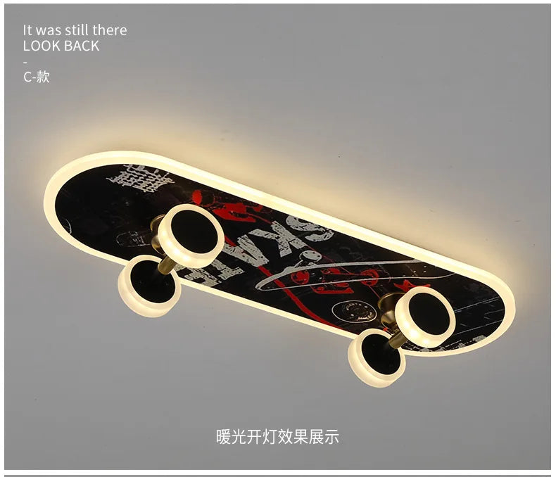 Decorbites Kids Skateboard LED Ceiling Light with deck and ring LEDs around wheels on Tampa Home & Garden Store