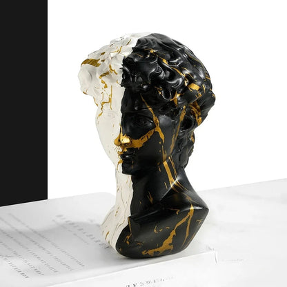 David bust sculpture resin, white and black with gold veining, 15cm desk decor by Perfecsy on Tampa Home & Garden Store