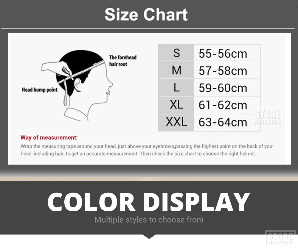 DOT Certification Half Helmet by BikerZoneZ size chart head-measurement S-XXL 55-64cm on Tampa Home & Garden Store