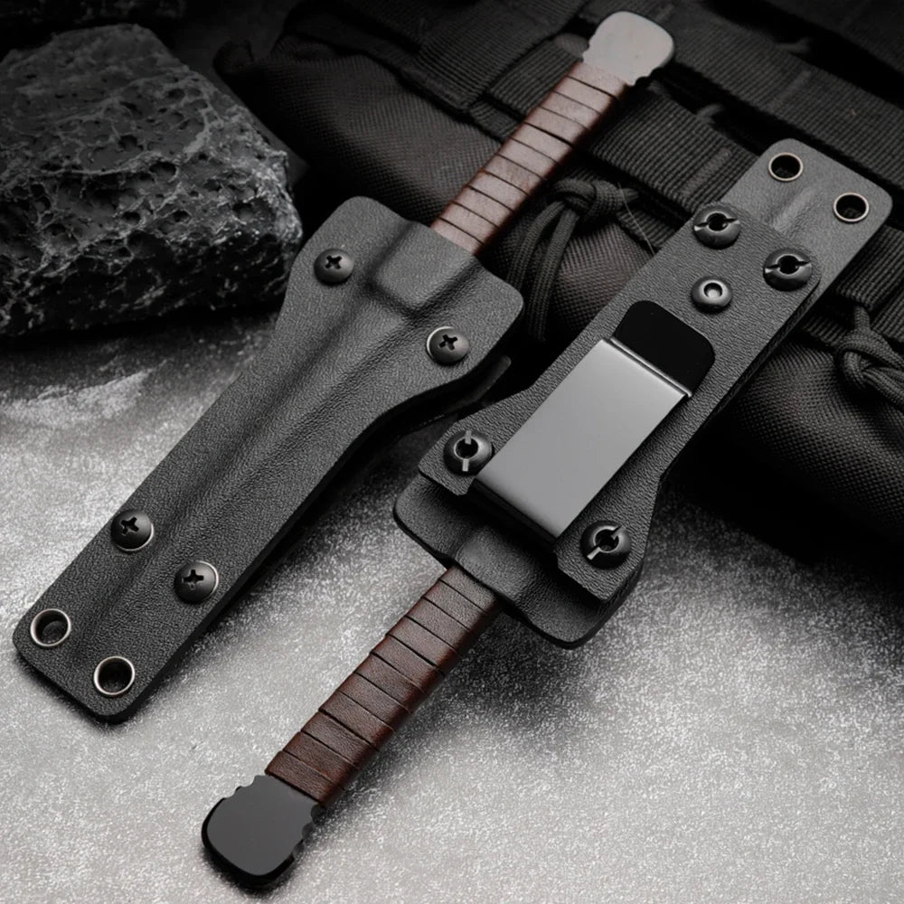 Compact Steel and Leather Camping Knife Tool