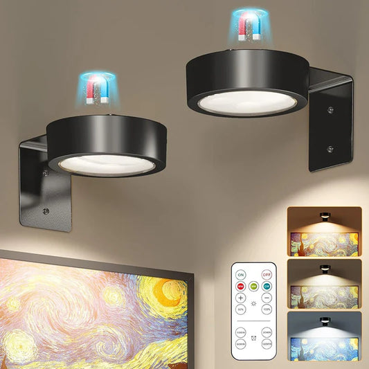 3 Pack Magnetic Picture Lights with Remote Dimmable Battery Art Wall Lights - Tampa Home & Garden Store
