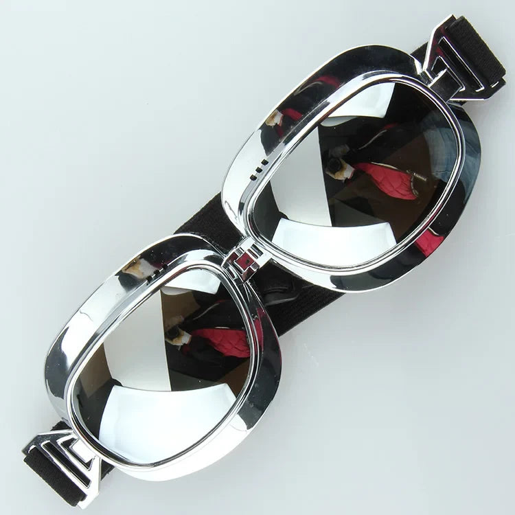 Motorcycle goggles chrome frame pair with black elastic strap UV protection BikerZoneZ on Tampa Home & Garden Store