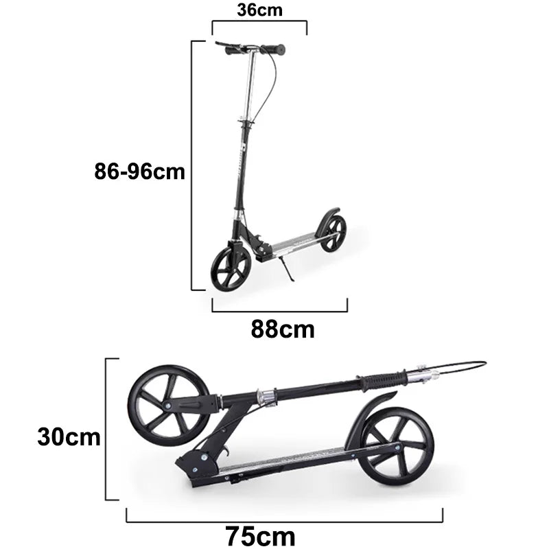 Foldable adult kick scooter with handbrake by UpTrend Deals; adjustable 86–96 cm, folded 75 cm on Tampa Home & Garden Store