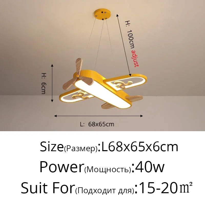 DecorBites Kids LED wood ceiling light airplane in yellow blue, adjustable height, 40W on Tampa Home & Garden Store