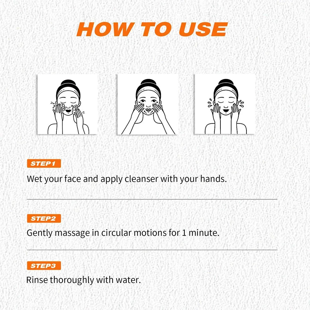 Silcy Skin turmeric cleanser facial wash foam with brush; three-step how-to wet, massage, rinse on Tampa Home & Garden Store