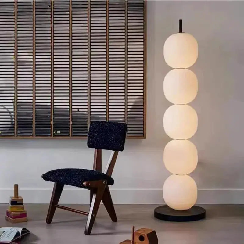Gourd String Floor Lamp with White Glass Shade