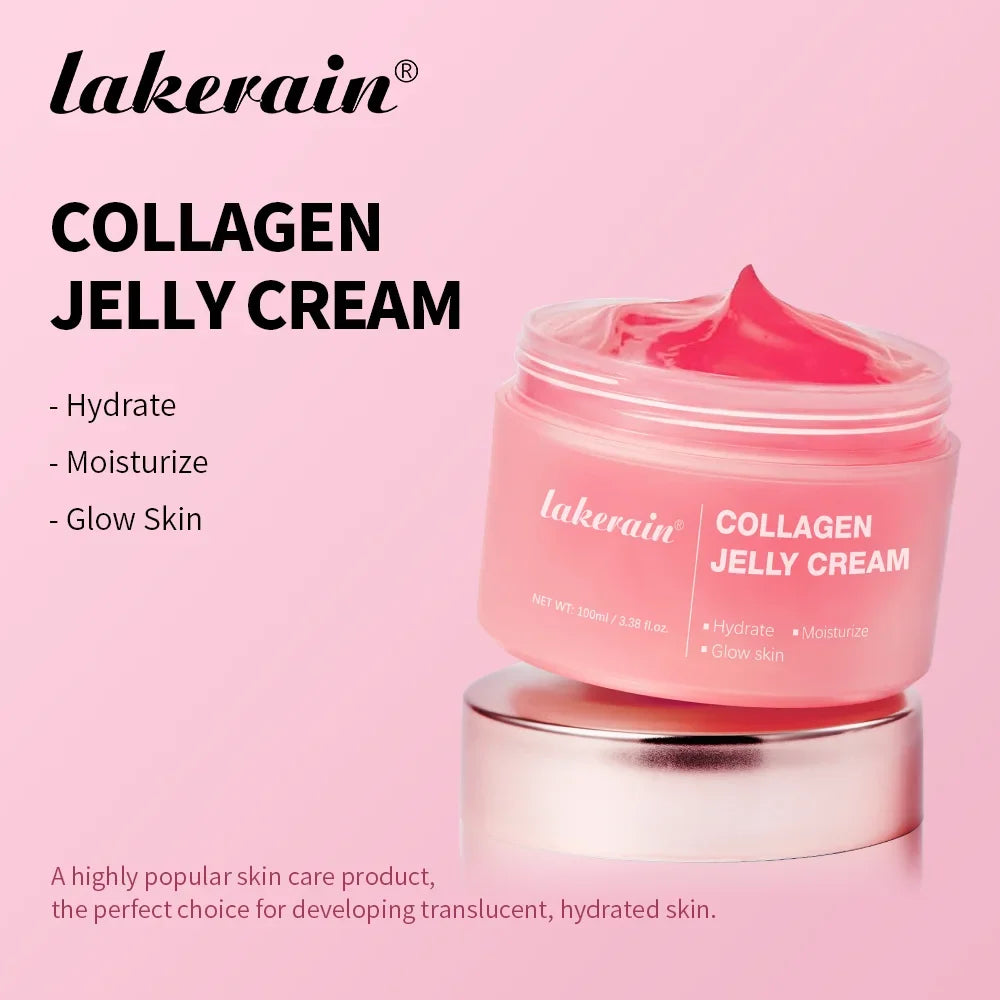Collagen jelly cream jar in pink with Lakerain branding for hydrating glow skin on Tampa Home & Garden Store